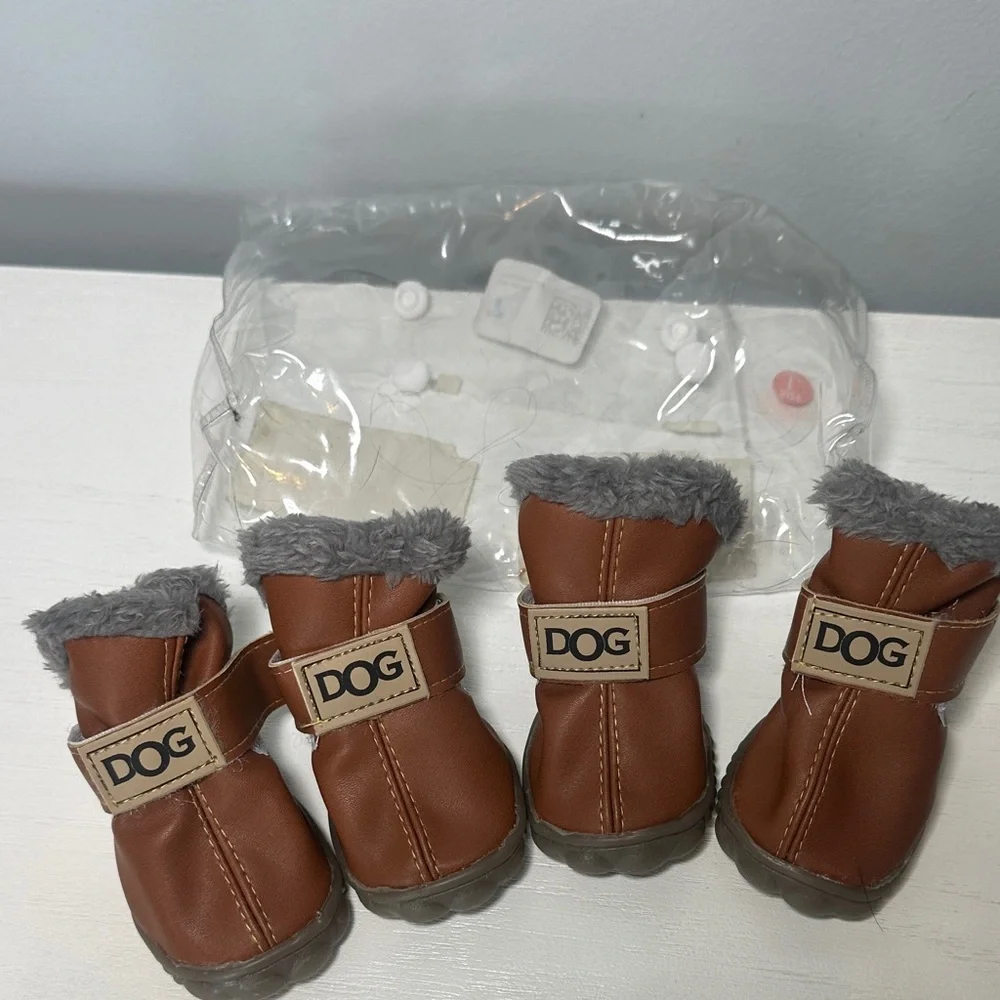 Brown Dog Paw boots/ Protectors lines with faux fur